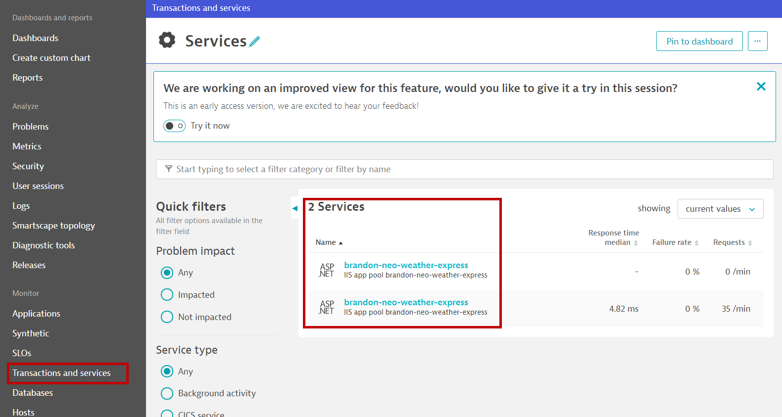 Dynatrace-weather-express